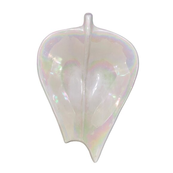 Leaf-Shaped Pearlized Iridescent Ceramic Bowl By Cal Style 2232 USA Mid-Century - Picture 7 of 11